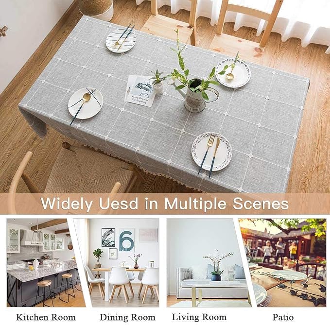 Deep Dream Tablecloths, Embroidered Waterproof Table Cloth Cotton Linen Wrinkle Free Anti-Fading Table Cover Decoration for Kitchen Dinning Party Christmas, 55 x 70 Inch - Gray