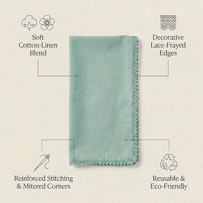 ACCENTHOME Teal Cloth Napkins Set of 12 - 18x18 inch Cotton Dinner Napkins - Washable Soft Premium Hotel Quality Reusable Napkins for Family Dinners, Weddings & Everyday Use