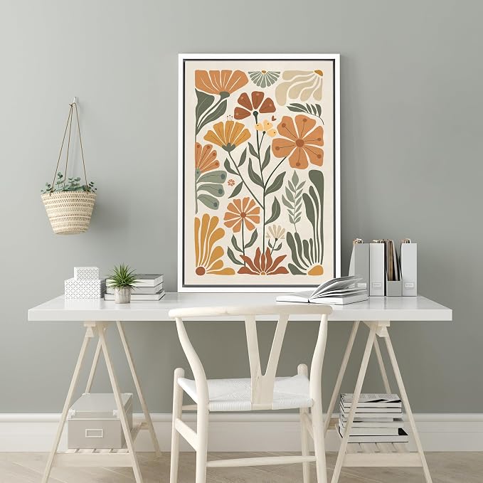 MUDECOR Framed Canvas Print Wall Art Abstract Botanical Elegance Modern Floral Modern Art Minimalist Multicolor Cool for Living Room, Bedroom, Office - 24"x36" White