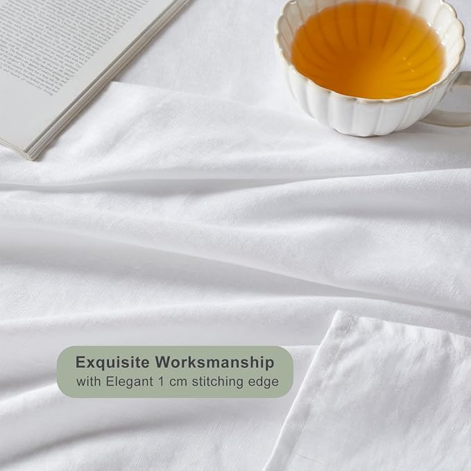 TOSMO French Linen Tablecloth, Washable Farmhouse Rectangle Table Cloth for Kitchen, Dining, Party, Cocktail, Indoor and Outdoor Daily Use(60''x120'',White)