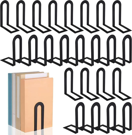 Chunful 24 Pcs Black Book Ends Bulk for Shelves Decorative Small Modern Metal Bookends Book Shelf Organizer Minimalist Design Stopper to Hold Books for Home Office (5.5 * 3.75 * 2.25inch)