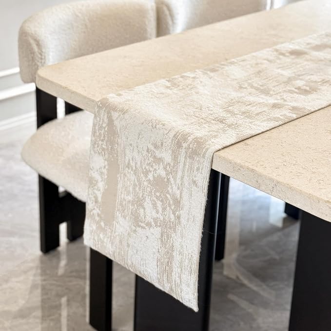 Beige Table Runner, Waterproof Thick Table Runners 48 Inches Long, Farmhouse Cashmere Texture Home Decor, 12x48 Inch, Beige
