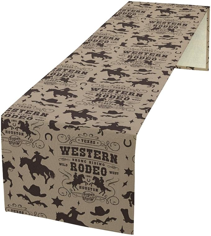 Western Cowboy Table Runner, Vintage Wild West Rodeo Riding Farmhouse Table Decoration for Kitchen Dining Cafe Home Party Decor, 13x60 Inch