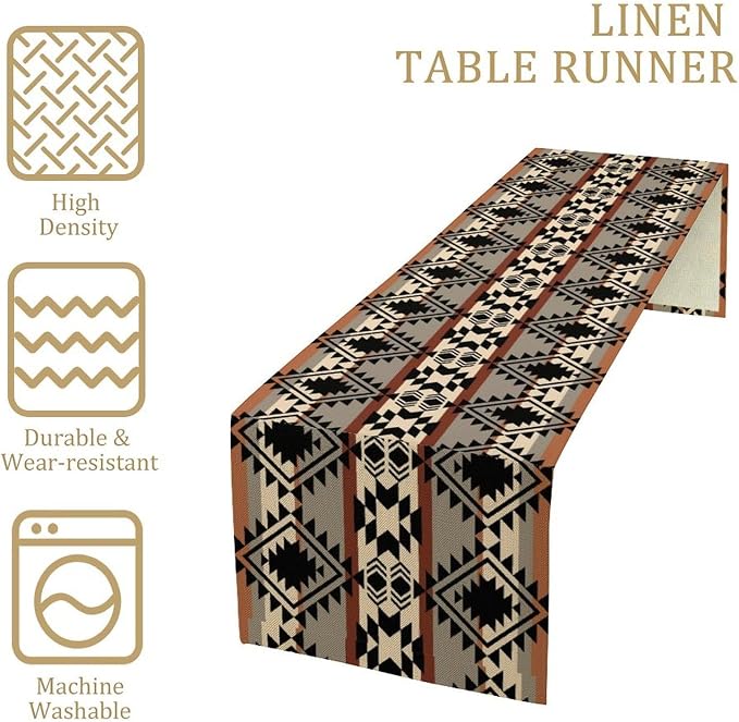 Aztec Southwest Table Runner,Ethnic Style Design Geometric Table Runners Table Setting Decor for Garden Farmhouse Wedding Party Holiday Dinner Home 13x120 Inch
