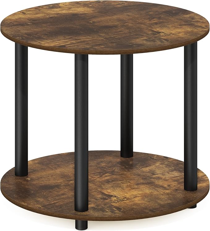 Furinno Turn-N-Tube Simple Design 2-Tier Round Wooden Small Coffee Table, Amber Pine