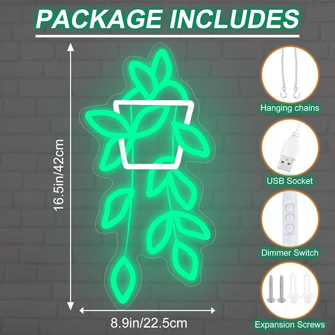 Flowerpot Neon Sign for Wall Decor, USB Light Up Sign for Home Bedroom Party Bar Flower Shop Decor Wedding Birthday Party Gifts for Her Him, 16.5"x8.9"