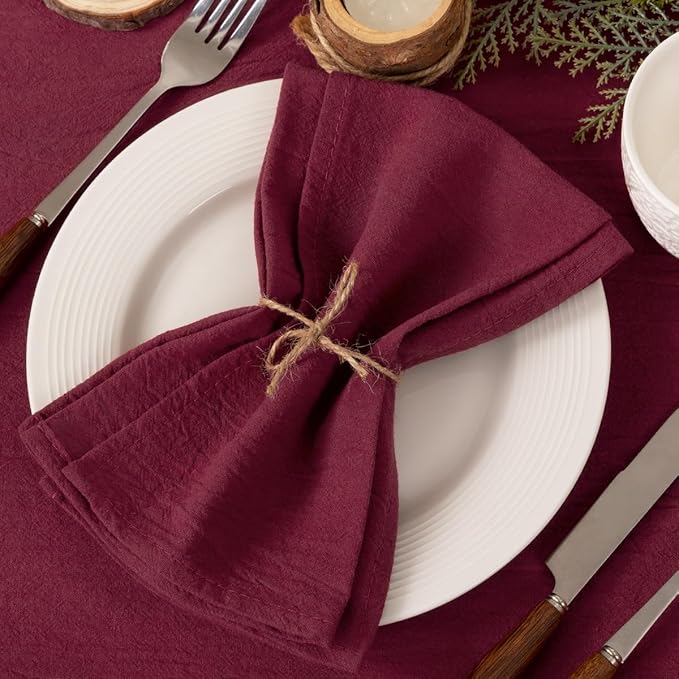 Socomi Cloth Napkins Burgundy Summer Washable Reusable Bulk Linen Cotton Napkins Set of 6 17"x17" for Wedding Party Bridal Baby Shower Birthday Dining Table Decorations