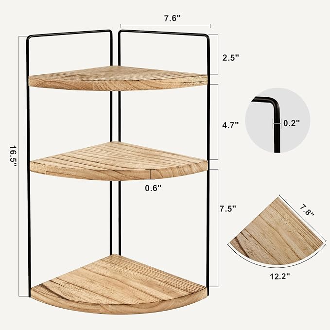 Corner Bathroom Counter Organizer Countertop Brown, 2 Pack 3 Tier Corner Shelf Wood Vanity Tray Easy Assembly Space Saving Shelf for Kitchen, Bathroom, Dresser, Makeup, Office