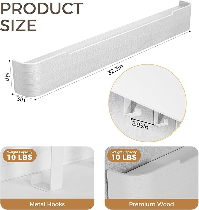 Coat Rack Wall Mount with Shelf Entryway Shelf Modern Key Holder Hanger Wall Shelves with Hidden Hooks for Hanging Towels Coats Hats Bags for Hallway Bathroom Bedroom(White, 8 Hooks)