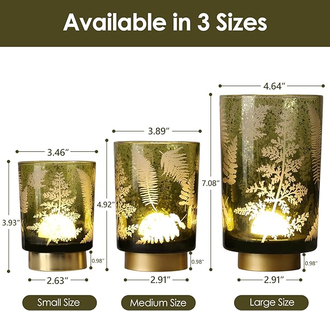 Eywamage Large Battery Operated Glass Table Lamp, Boho Green Ferns Leaves Mood Light with Remote, Cordless Bedside Accent Lamp Room Decor