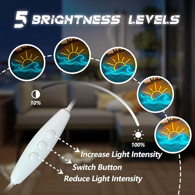 Sunrise Sunset Neon Sign Sunrise Wave Neon Light for Wall Decor Dimmable LED Sun Sea Ocean Light Up Sign for Bedroom Living Room Game Room Bar Party Wall Art Beach Themed Decor Summer Vibe Presents for Teens Girls Boys