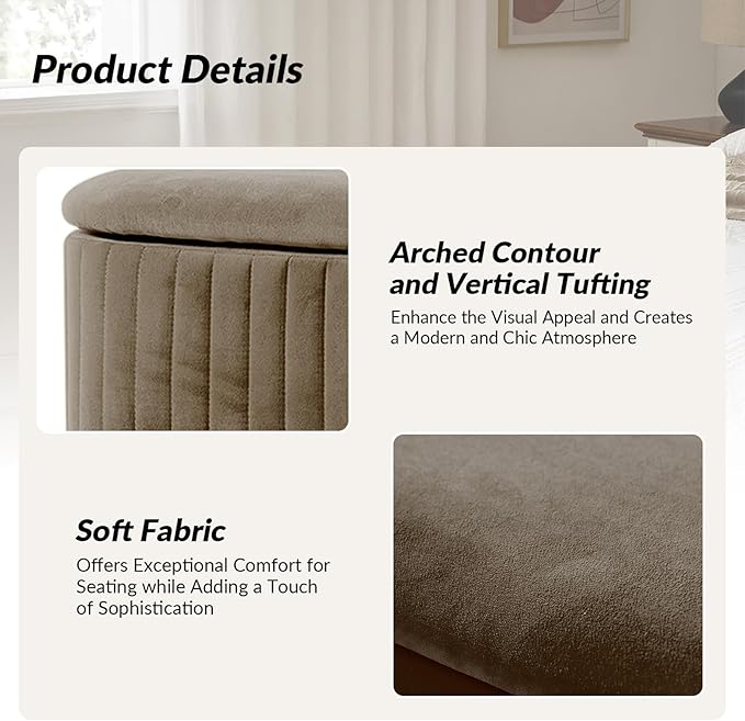 50.5” Velvet Storage Ottoman Bench with Gold-Toned Legs, Luxury Upholstered End of Bed Multi-Functional Footrest & Seat for Bedroom & Entryway