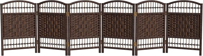 Red Lantern 2 ft. Short Fiber Weave Folding Screen - Dark Mocha - 6 Panels