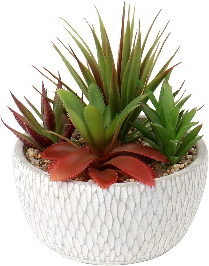 Briful Small Fake Plants Assorted Faux Succulents in Pots Realistic Succulents Plants Artificial with Cement Pots for Home Table Office Desk Bathroom Shelf Living Room Decor