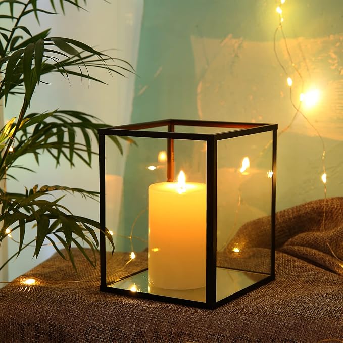 Phosphor Set of 6 PCS Small Glass Hurricane Camdle Holder, Black Candle Holder for Wedding, Party, Holiday.