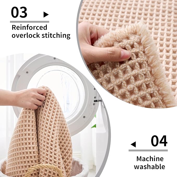 Disolla Waffle Bath Mat, Non Slip Absorbent Small Bathroom Rug, Machine Washable Quick Dry Ultra Soft Bathroom Floor Mat, Beige/White Bath Rug for Tub Shower, 20''x32''