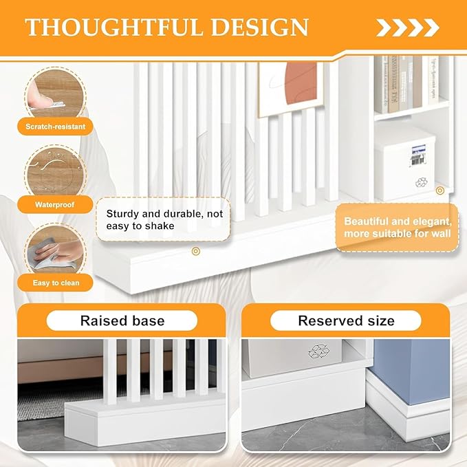 Wall Room Divider, Freestanding Wood Room Divider Shelf with Shelves, Divider Screen Separator Screen with Storage, Wall Divider for Room Separation, for Home Office (White, 55.1x9.4x78.7in)