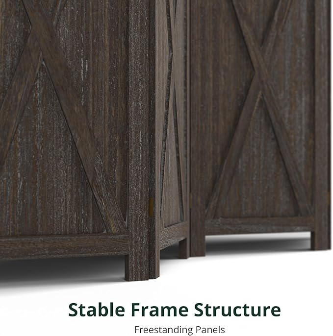 Cozy Castle 8 Panel Folding Room Divider, Solid Wood Privacy Screen, Freestanding Partition Wall, Temporary Wall for Home/Office/Bedroom/Restaurant, Rustic Brown