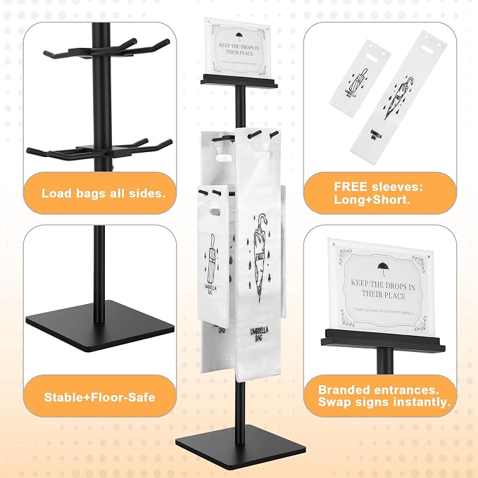 Wet Umbrella Bag Stand with Free 400 Bags Disposable,Dual Size Umbrella Bags Disposable with Metal Holders for signs,Commercial Wet Bag Wrapper Holder Indoor Entryway