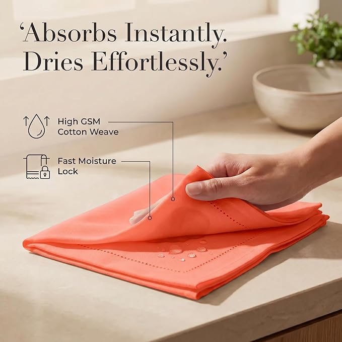 Urban Villa Cloth Napkins 100% Cotton Highly Absorbent Washable Reusable Premium Dinner Napkins Ideal for Gifts for Mothers Day Hotel Farmhouse Parties - Orange Hemstitch (20" x 20", Set of 12)