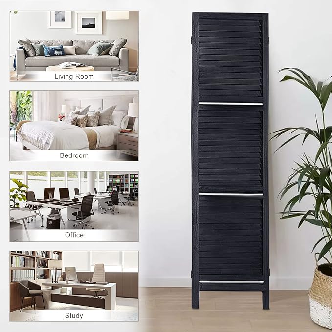 Room Divider with Shelves, Privacy Screen, Room Dividers and Folding Privacy Screens, 4 Panel Wood Temporary Wall Partition Separation Separator, Black