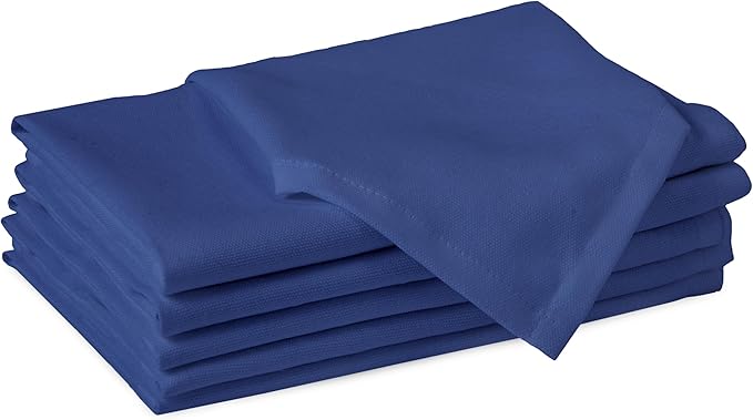 Encasa XO Cobalt Blue Cloth Napkins Set of 6, 17"x17" | Solid Color Cotton Dinner Napkins | Washable & Reusable Wedding Napkins for Holiday Dinners, Party, & Everyday Table Decor