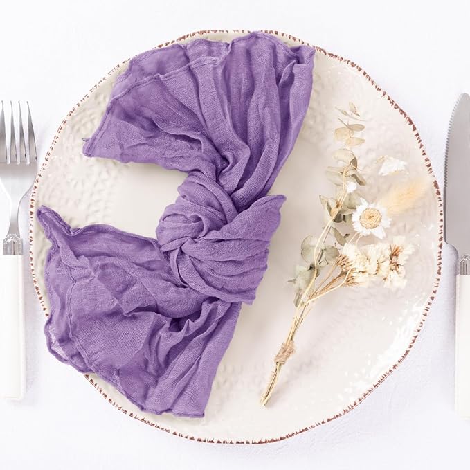 DeZerlor 12 Pack Purple Cheesecloth Napkins Summer Cloth Napkins Set of 12 Dinner Napkins Bulk 21x21 Inches for Wedding Bridal Shower Baby Shower Parties