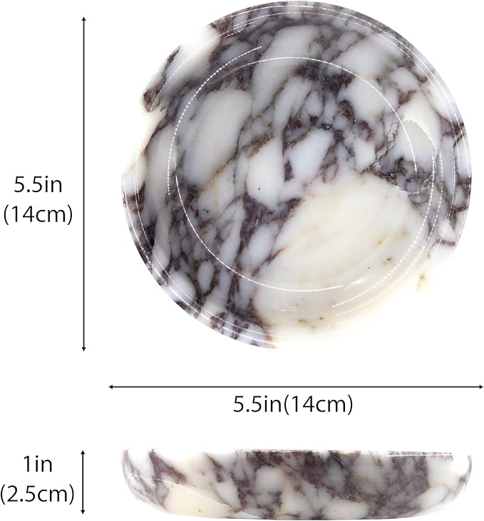 Small Natural Marble Jewelry Tray Key Plate Holder Dish Trinket Decor Catch All Bowl for Ring Earring Stone Gift for Women Daugther,Calacatta Viola,5.5"