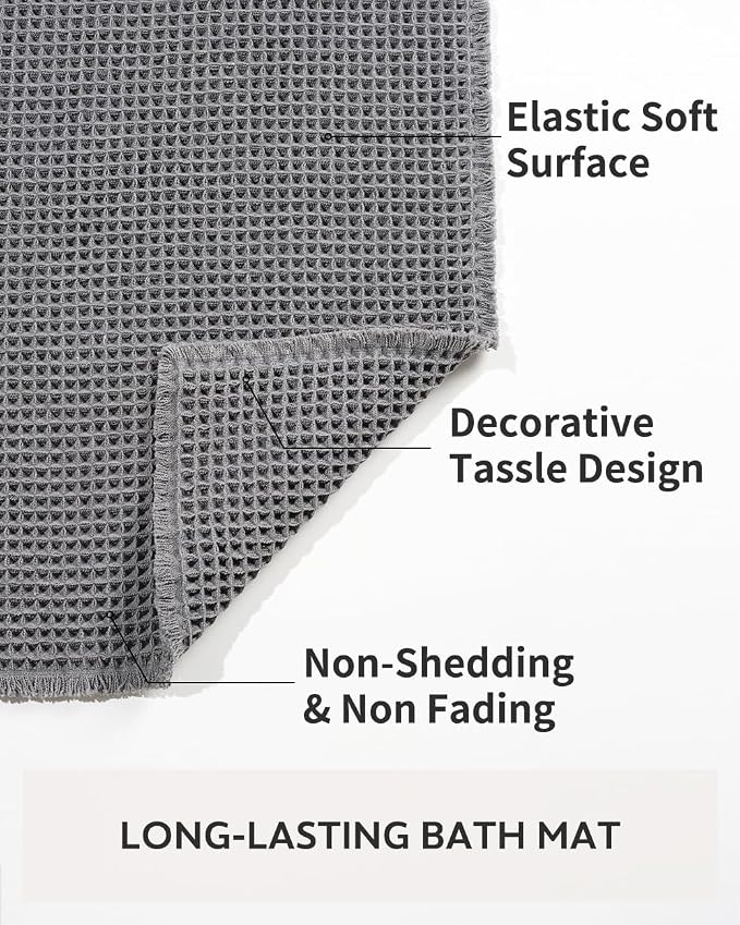 tchdio Waffle Bath Mat-Runner Rug, Super Absorbent Non Slip Bath Mats for Bathroom Machine Washable Long Rugs with Tassels, Bath Rugs for Bathroom Floor Beside Tub, 2' x 6'