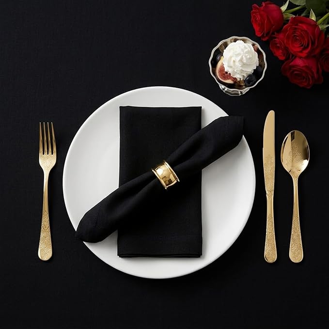 Solino Home Black Linen Napkins Set of 6-100% Pure Linen Cloth Washable Dinner Napkins 20 x 20 Inch for Mothers Day - Fete