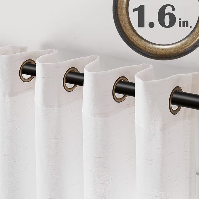 jinchan White Semi Sheer Linen Curtains 90 Inch Length 2 Panels Set Grommet Light Filtering Living Room Curtain Panles Home Office Minimalist Decor Farmhouse Boho Burlap Textured Curtains 50 Inch Wide