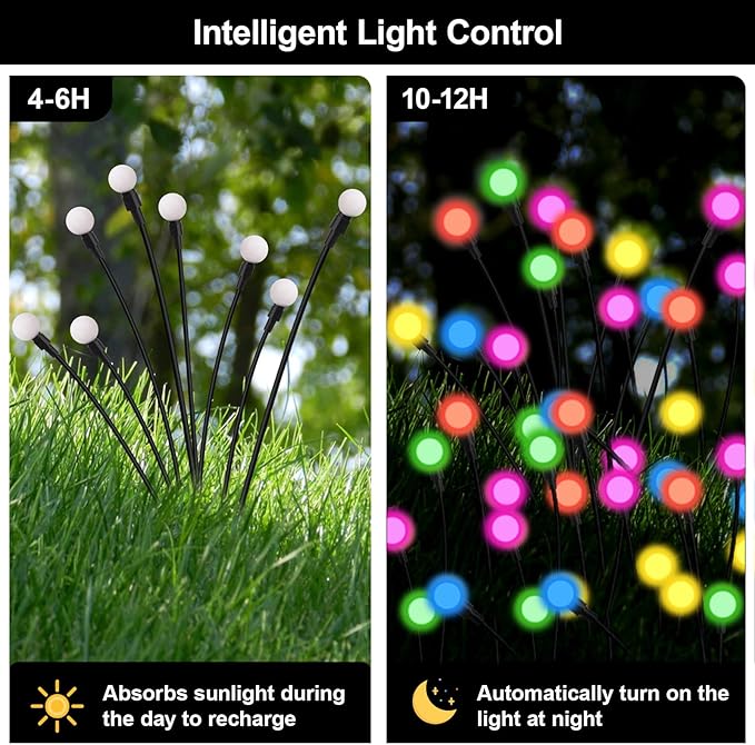 Solar Firefly Lights Multicolor, 6 Pack 800mAh Swaying Firefly Garden Lights Solar Powered Outdoor Waterproof Color Changing for Outside Yard Patio Lawn Pathway Walkway Stake Christmas Decor