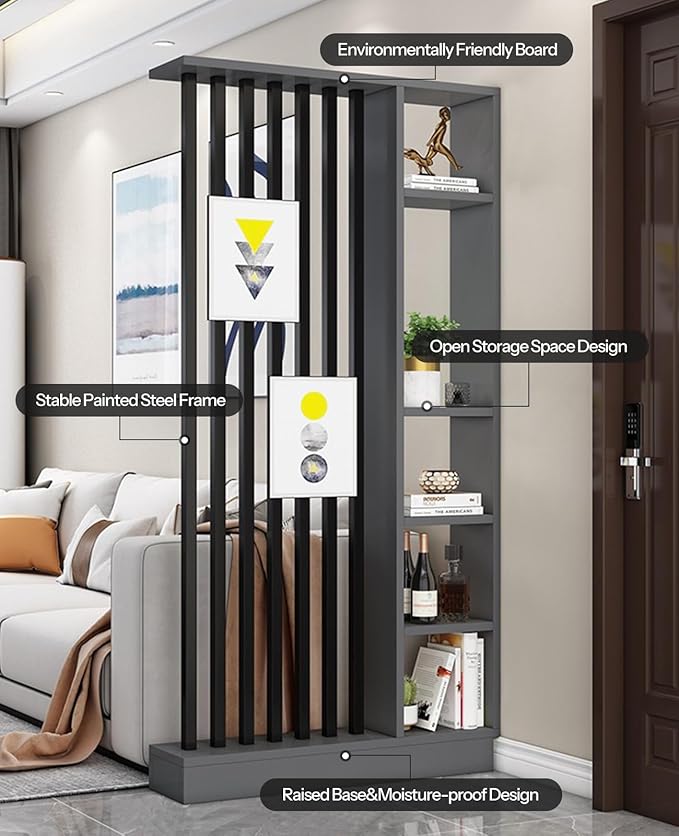 Wall Room Divider, Storage Cabinet Storage Display with Shelves, Modern Freestanding Wood Room Divider Screen, Wall Privacy Screens for Home Decorative (Grey,39.5" L x 9.5" W x 79.5" H)