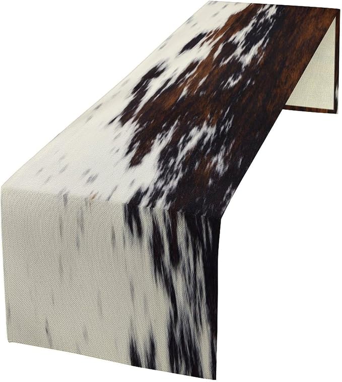 Cow Print Table Runner, Black White Cowhide Print Western Style Table Runner Country Farmhouse Cottage Cow Patten Table Decoration for Home Kitchen Dining 13x120 Inch