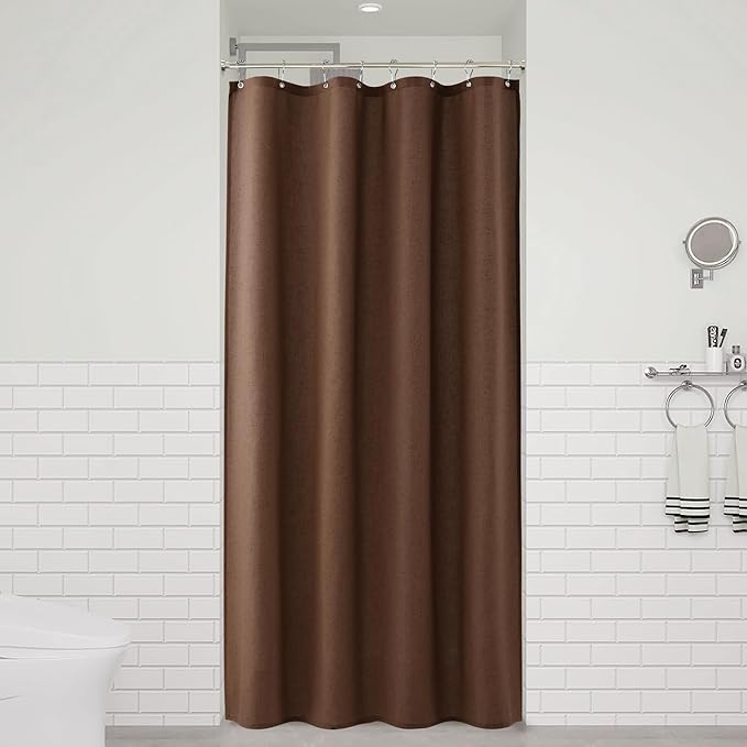 Naturoom Caramel Brown 48 Inch Shower Curtain - Stall Narrow Half Linen Ultra Thick Fabric Shower Curtain Set with Hooks, Boho Farmhouse Rustic RV Camper Bath Curtains for Bathroom, 48x72