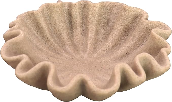 6" Small Handmade Decorative Bowl decor , Handicraft Scalloped Bowls for Modern Home Decor,Ruffle Decor,Key Bowl for Entry Table,Decorative Fruit Bowl for Kitchen Counter,Artificial Stone Beige