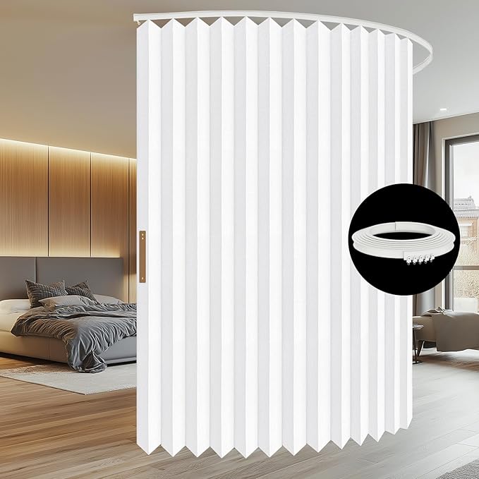 100% Blackout Room Divider Curtains - Total Privacy Curtain Panel, Thermal Insulated Noise Reduction Curtain for Bedroom Windows,Include Ceiling Curtains Track(White, W180 x L96, 1 Pack)