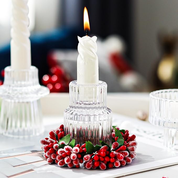 Clear Candlestick Holders 12PCS Ribbed Glass Taper Candle Holders for Tealight Stick Candles Table Centerpieces Thanksgiving Christmas Indoor and Outdoor Decorations