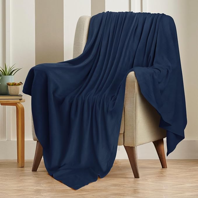Utopia Bedding 100% Cotton Thermal Blanket Navy Throw Size Soft, Lightweight, Breathable, Cozy Spring and Summer Blanket for Couch and Sofa, Home Room Decor Gifts for Women and Men (50x60 Inches)