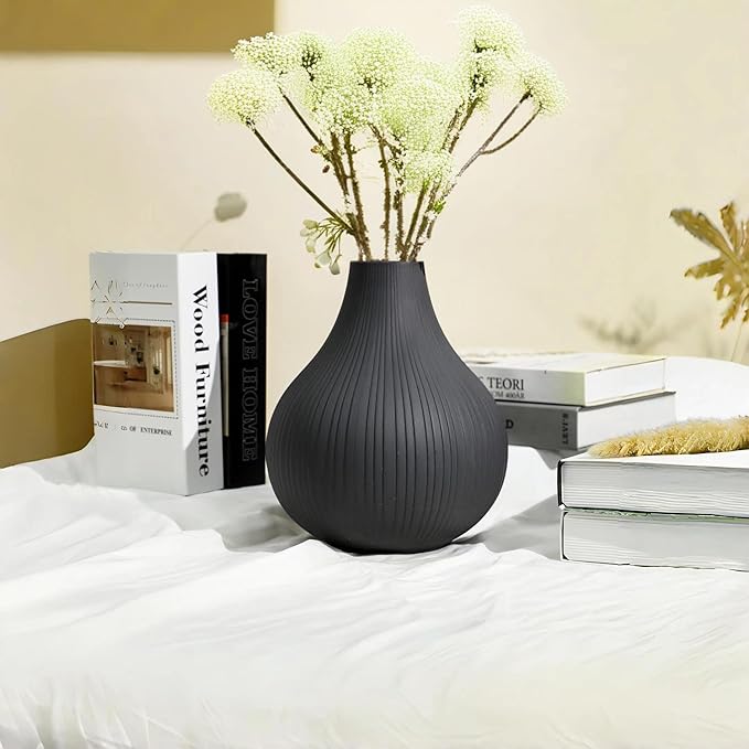 Large Ceramic Vase Modern Vase Black Gray Vase for Room, Big Belly Vases Minimalism Style for Home Decor，Flower Vases Decorative Vase for Shelf Decor/Table/Living Room/Office (Black Gray, 9.5Inches)