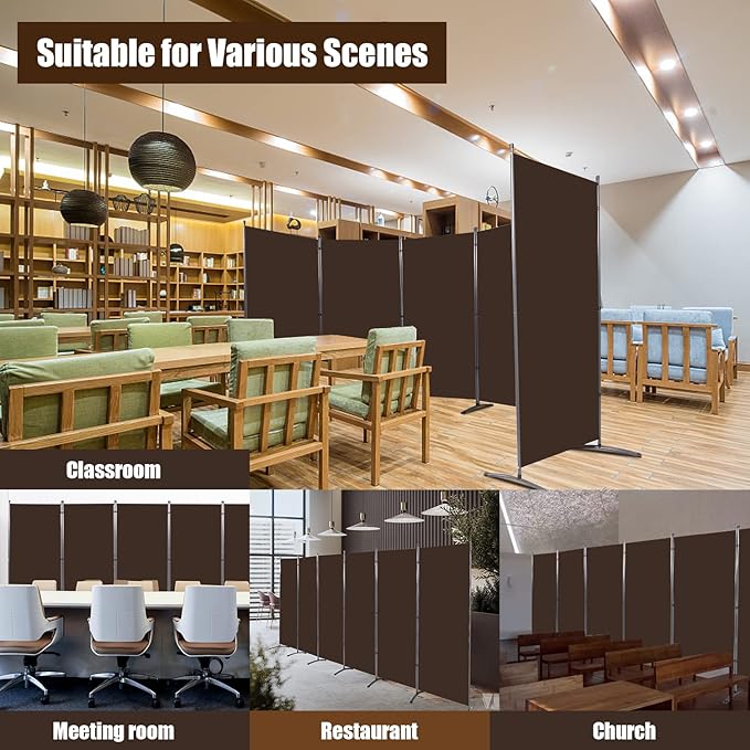 YASRKML Room Divider Folding Privacy Screens, Portable Room Divider Panel 6 Panel Partition Room Dividers Screen, Freestanding Room Partitions and Dividers Fabric Dividers for Room Separation, Brown