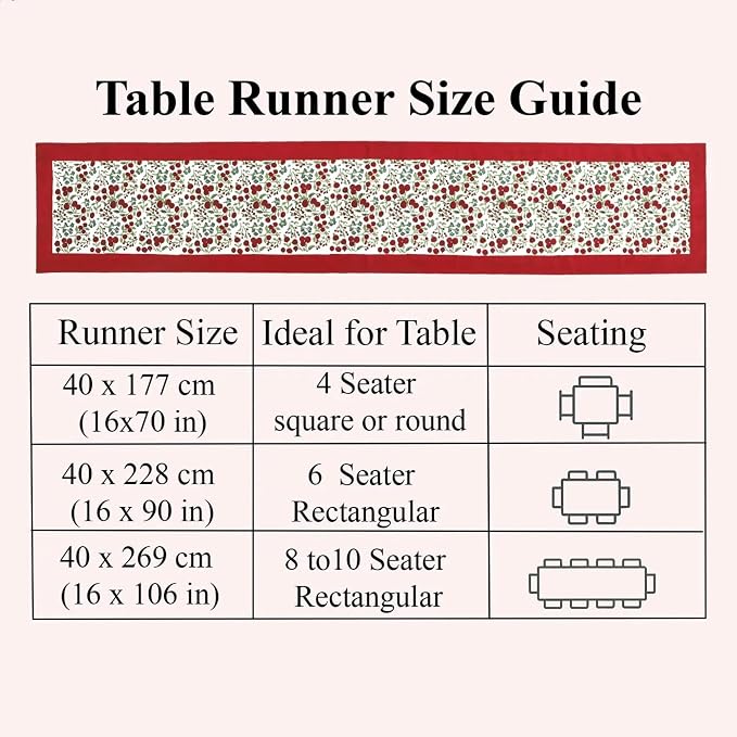 Ridhi Garnet Red Hand Block Print 100% Cotton Reusable Table Runner 16" X 90" Inches Table Runner Decorative Everyday Use for Dining, Home Gift for Spring, Easter, Valentine