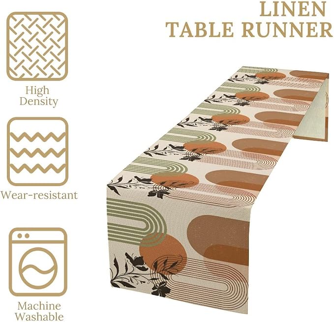Mid Century Modern Table Runner, Tropical Sun Leave Minimalistic Boho Decor Table Runner for Kitchen Dining Party Picnic, 13x36 Inch
