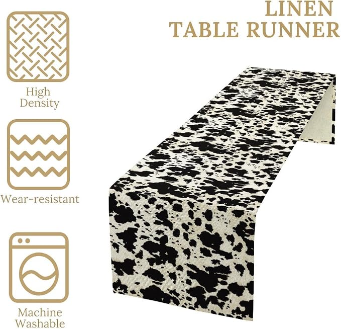 Fur Table Runner,Retro Farm Wild Animal Cow Pattern Table Runner for Coffee Table Dining Room Table Bedroom Party Holiday Decor 13x108inch