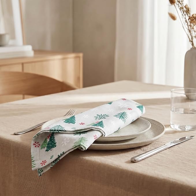 Urban Villa Cloth Napkins 100% Cotton Highly Absorbent Washable Reusable Premium Dinner Napkins Ideal for Gifts for Mothers Day Hotel Farmhouse Parties - Green Tree Print (20" x 20", Set of 12)