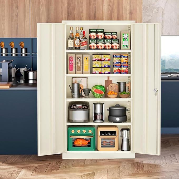 INTERGREAT Metal Storage Cabinet with Lock,72" Tall Steel Cabinets with 2 Doors and 4 Adjustable Shelves,Lockable Steel Storage for Home Office, Garage, Warehouse (Grey)