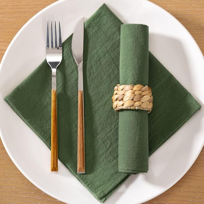MLMC 8 Pack Olive Green Cloth Napkins Rustic Washable Cotton Linen Napkins Set of 8 17"x17" Reusable Dinner Napkins Cloth for Wedding Party Gathering Decor