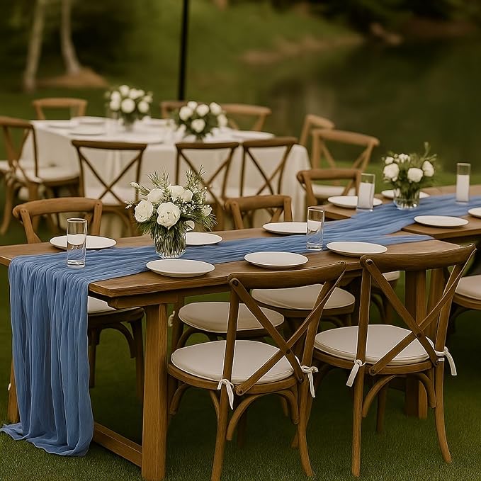 12 Pack Dusty Blue Cheesecloth Table Runner – 10FT Gauze Boho Table Runners for Wedding, Baby Shower, French Blue Bridal Party, Rustic Vintage Event Decor