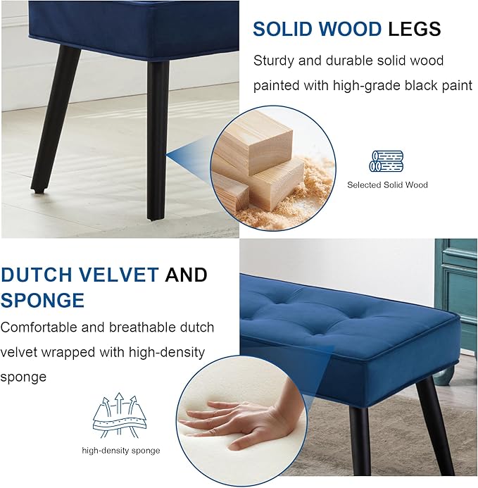 40'' Upholstered Bench, Entryway Ottoman with Wooden Legs for Living Room, End of Bed Bench