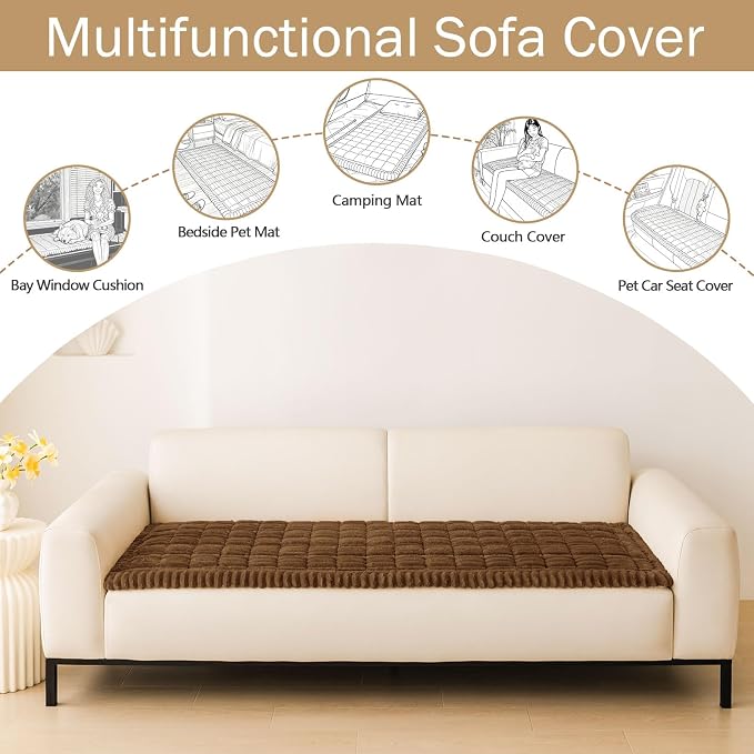 hyha Couch Cover for Dogs Washable, Non Slip Thick Flannel Sofa Protector, Pet Friendly Plush Furniture Cover for Sectional Sofa & Loveseat (Brown, 27.6" x 82.7")